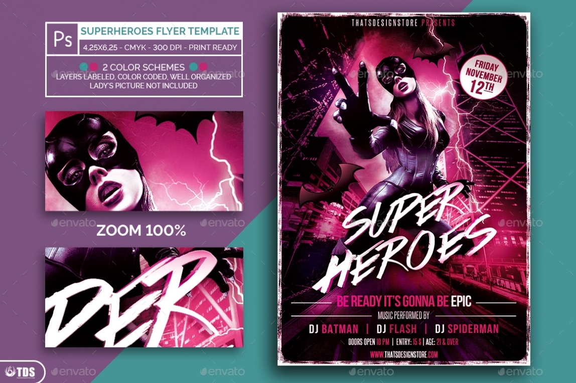 Superheroes Night Flyer Template By Noryach | Graphicriver for Superhero Flyer Template