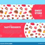 Sweet Store, Tasty Desserts Banner Templates Set With Sweets Pattern within Dessert Labels Template