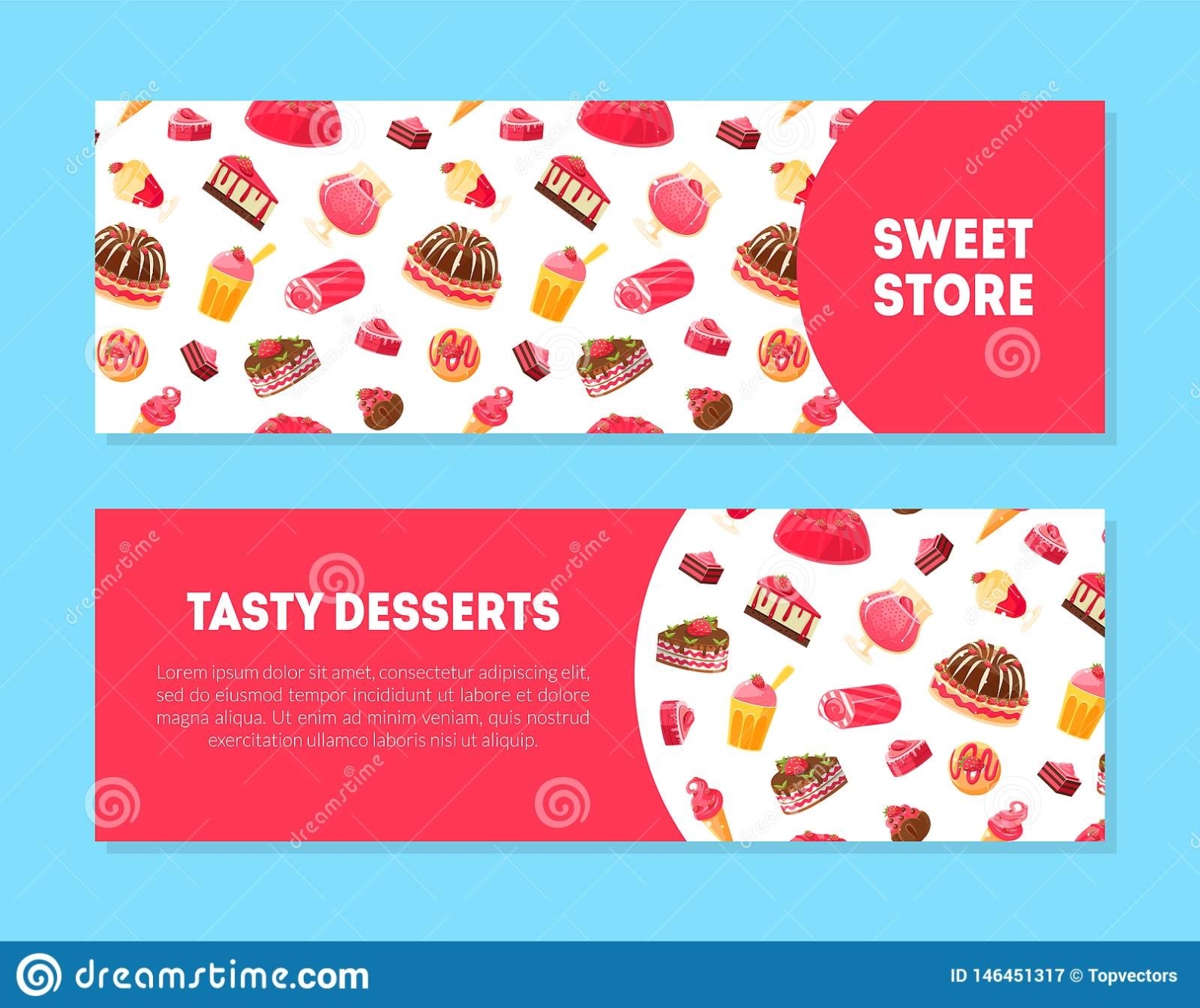 Sweet Store, Tasty Desserts Banner Templates Set With Sweets Pattern Within Dessert Labels Template