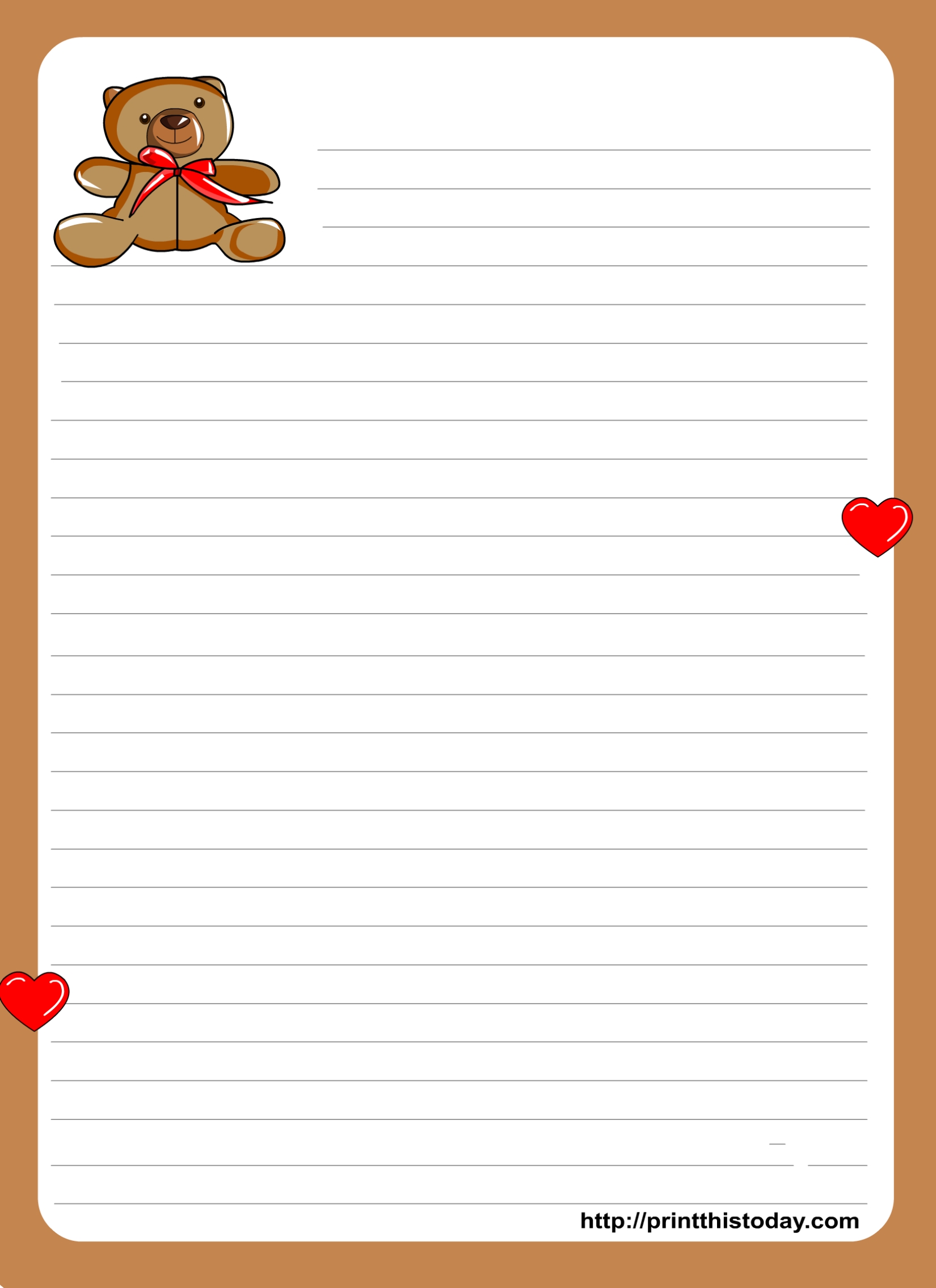 Teddy Bear Writing Paper For Kids throughout Letter Writing Template For Kids