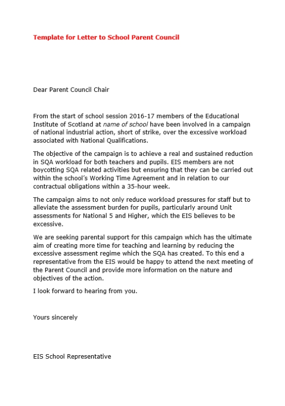 Template Letter To School Parent Teacher Councils In Parent Note To School Template