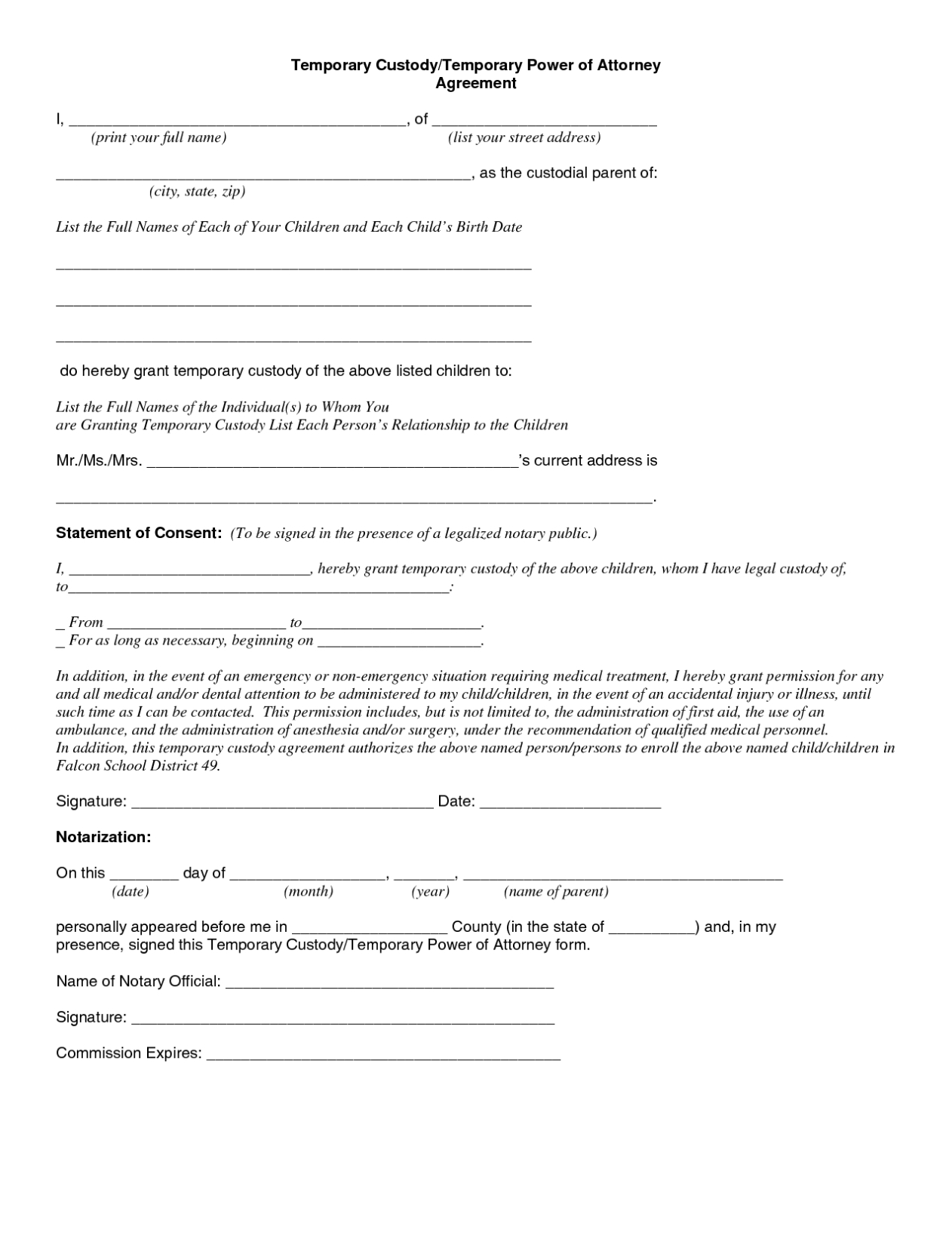 Temporary Custody Letter Template Examples - Letter Template Collection For Notarized Custody Agreement Template