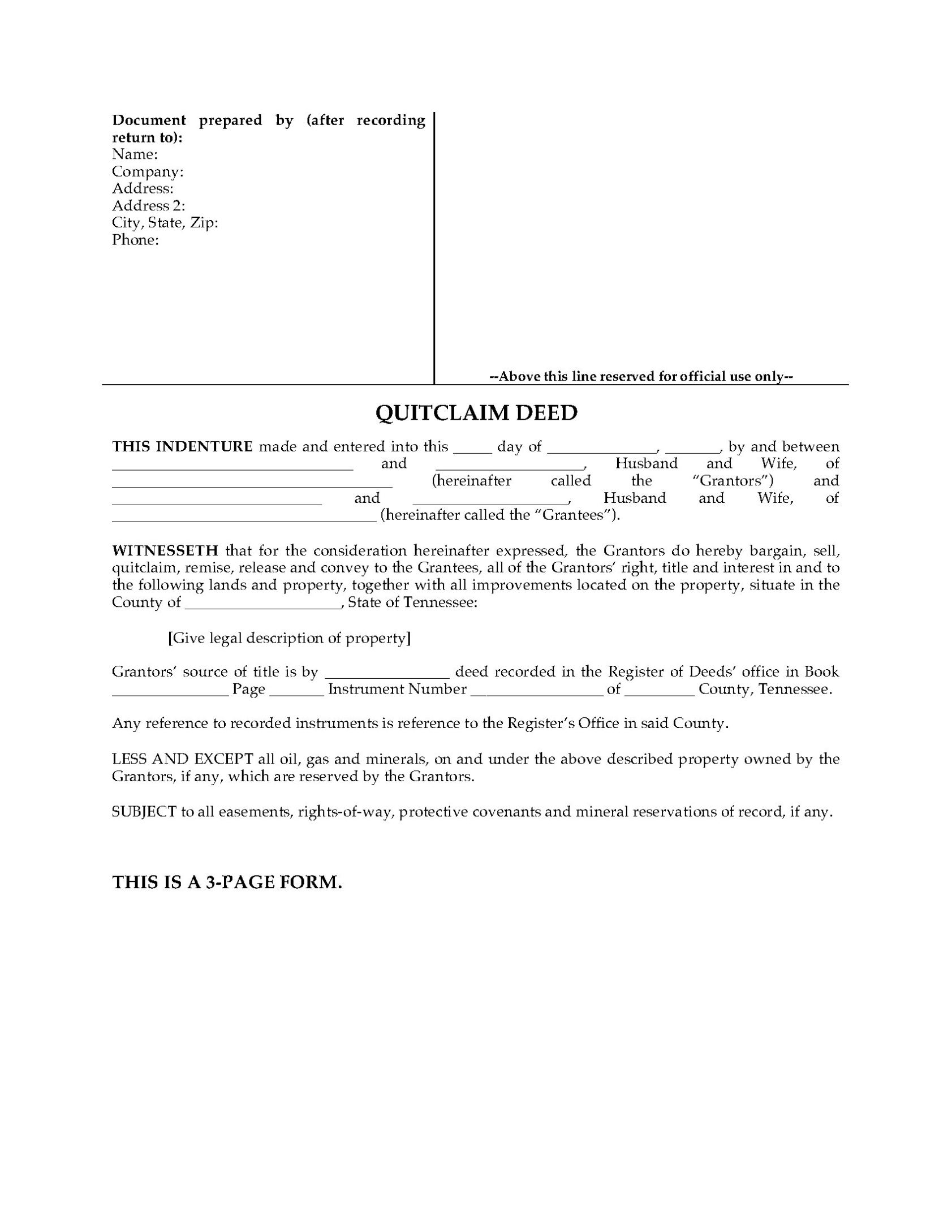 Tennessee Quitclaim Deed For Joint Ownership | Legal Forms And Business With Regard To Joint Property Ownership Agreement Template