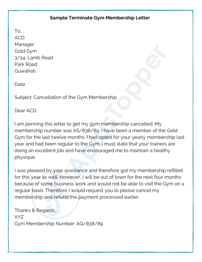Terminate Gym Membership Letter | Format, Samples, Examples And How To With Gym Membership Cancellation Letter Template Free