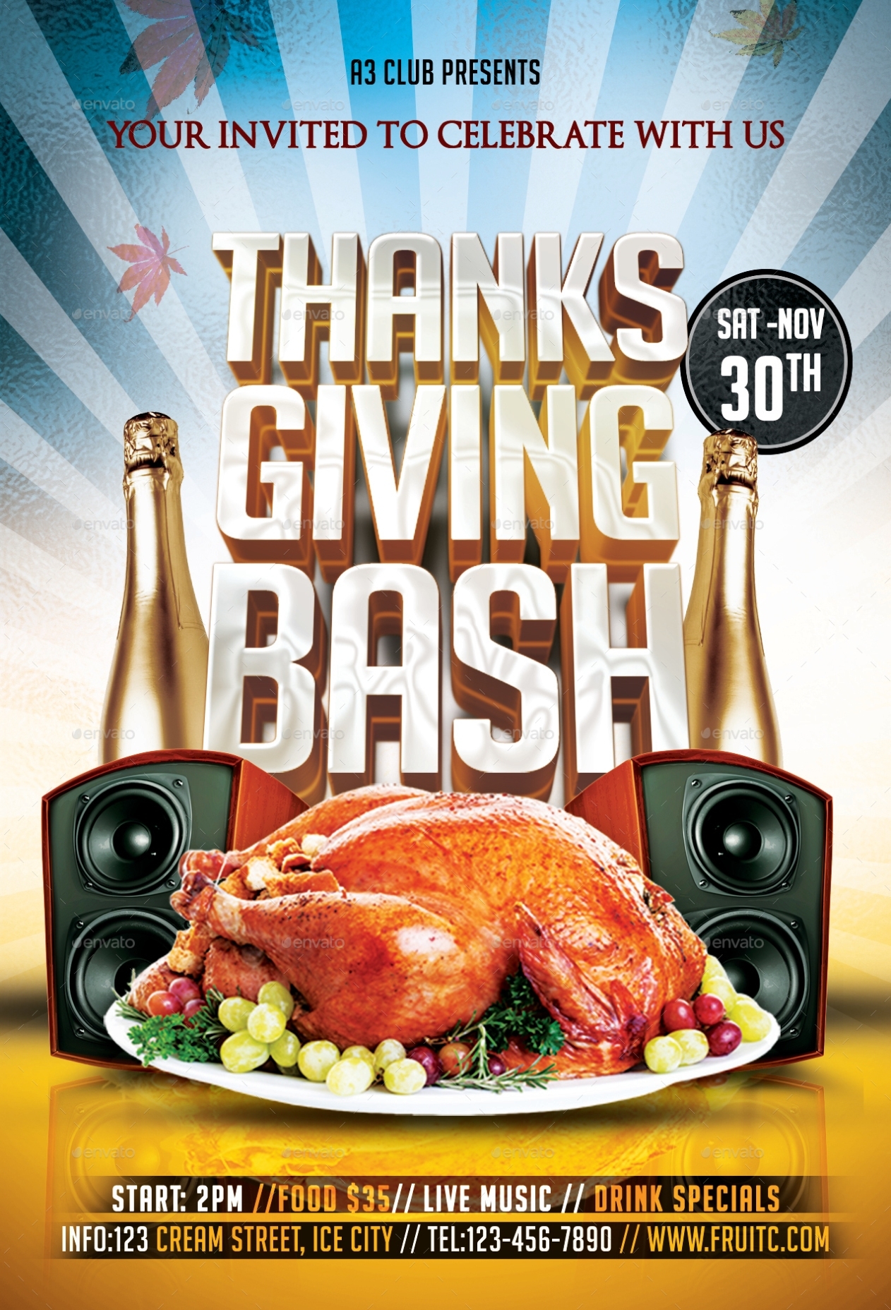 Thanksgiving Bash Flyer By Arrow3000 | Graphicriver With Regard To Thanksgiving Flyer Template Free