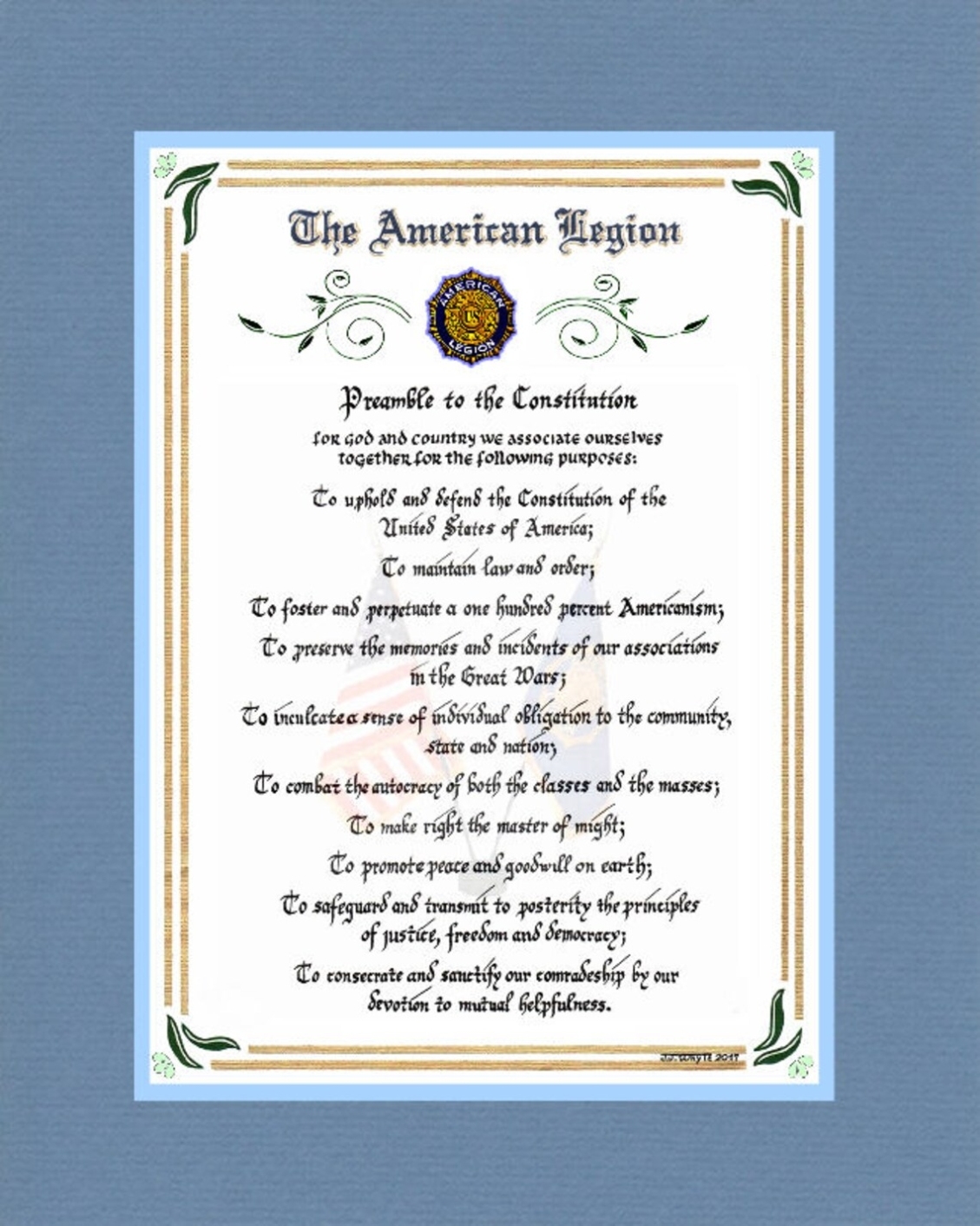 The American Legion Preamble | Etsy Intended For American Legion Letterhead Template