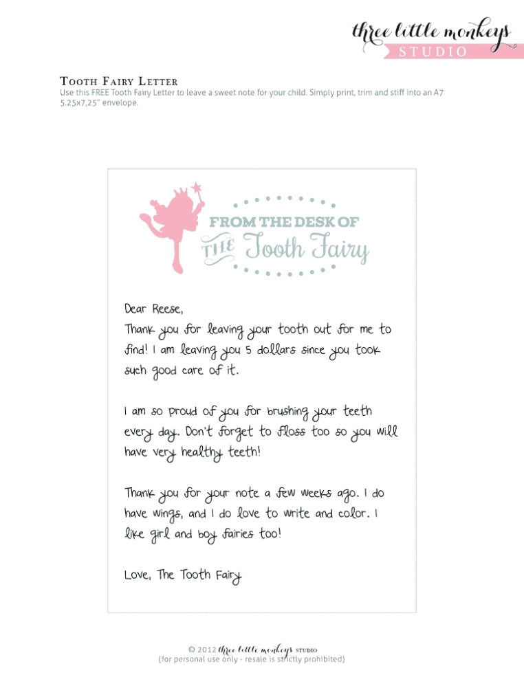 Three Little Monkeys Tooth Fairy Letter 2020 2021 – Fill And Sign For Tooth Fairy Letter Template