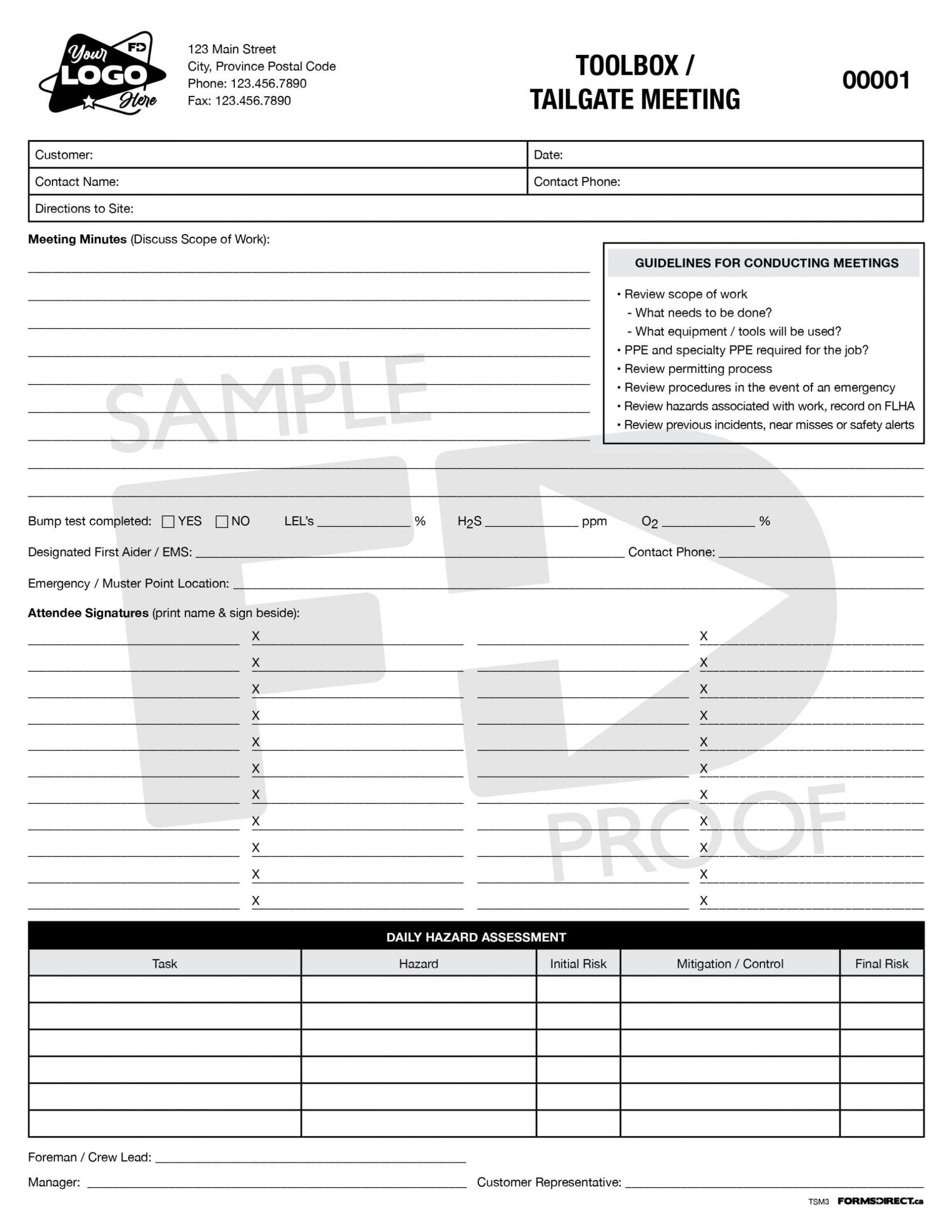 Toolbox / Tailgate Meeting | Tsm3 Custom Form Template - Forms Direct within Toolbox Meeting Template Doc