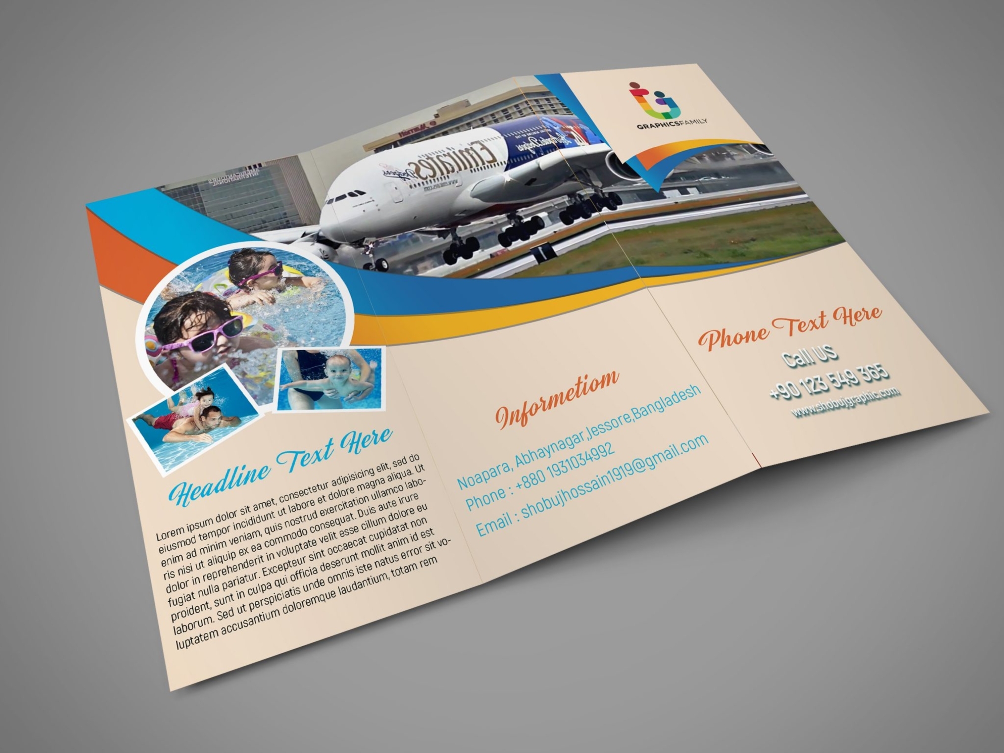 Traveling Tri Fold Brochure Design Template Free Psd – Graphicsfamily With Regard To Three Fold Flyer Templates Free