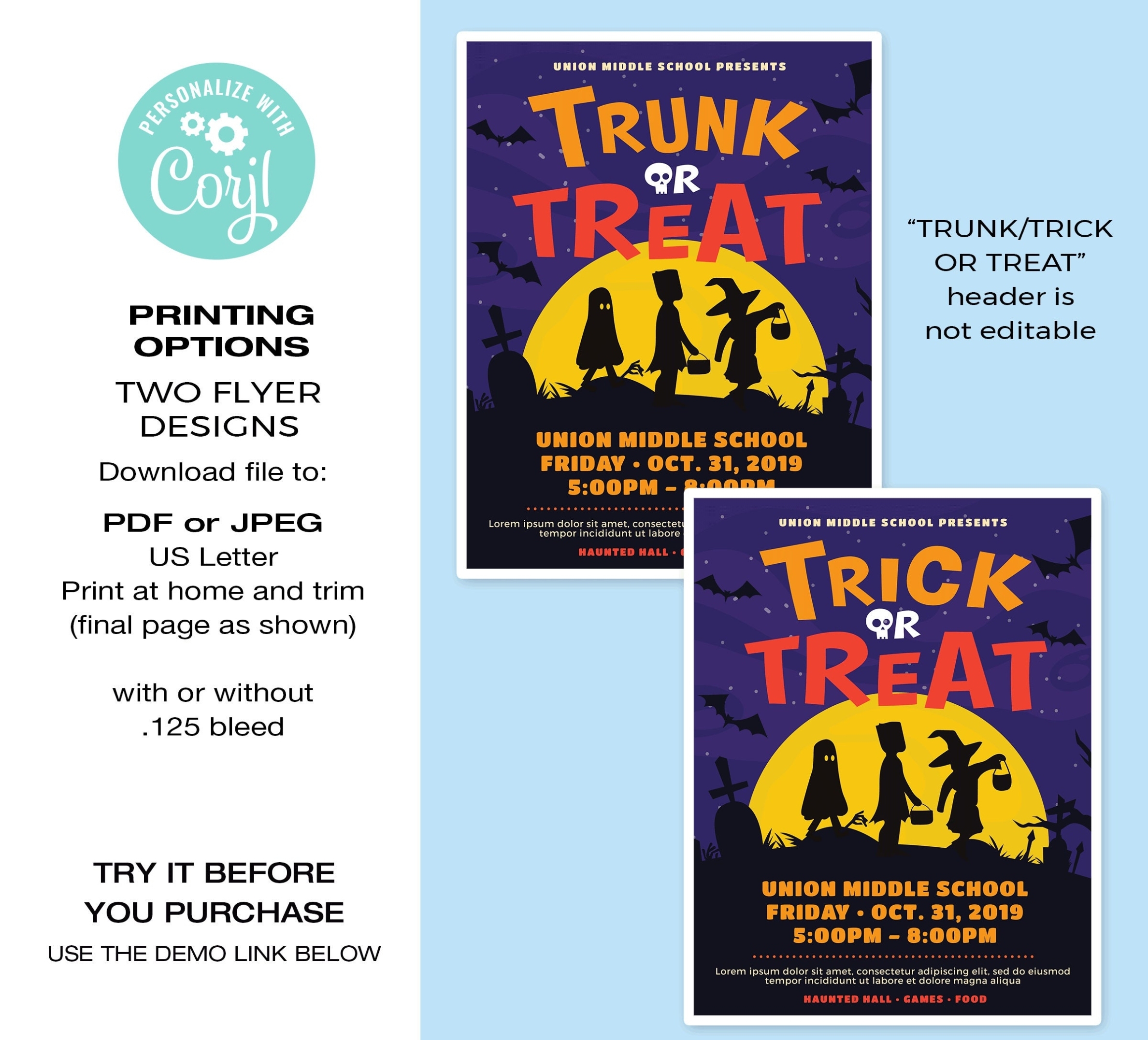 Trick Or Treat Trunk Or Treat Flyer Template Editable | Etsy Throughout Trunk Or Treat Flyer Template