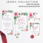 Tropical Bridal Shower Menu Cards Template Flowers Dinner | Etsy With Bridal Shower Menu Template