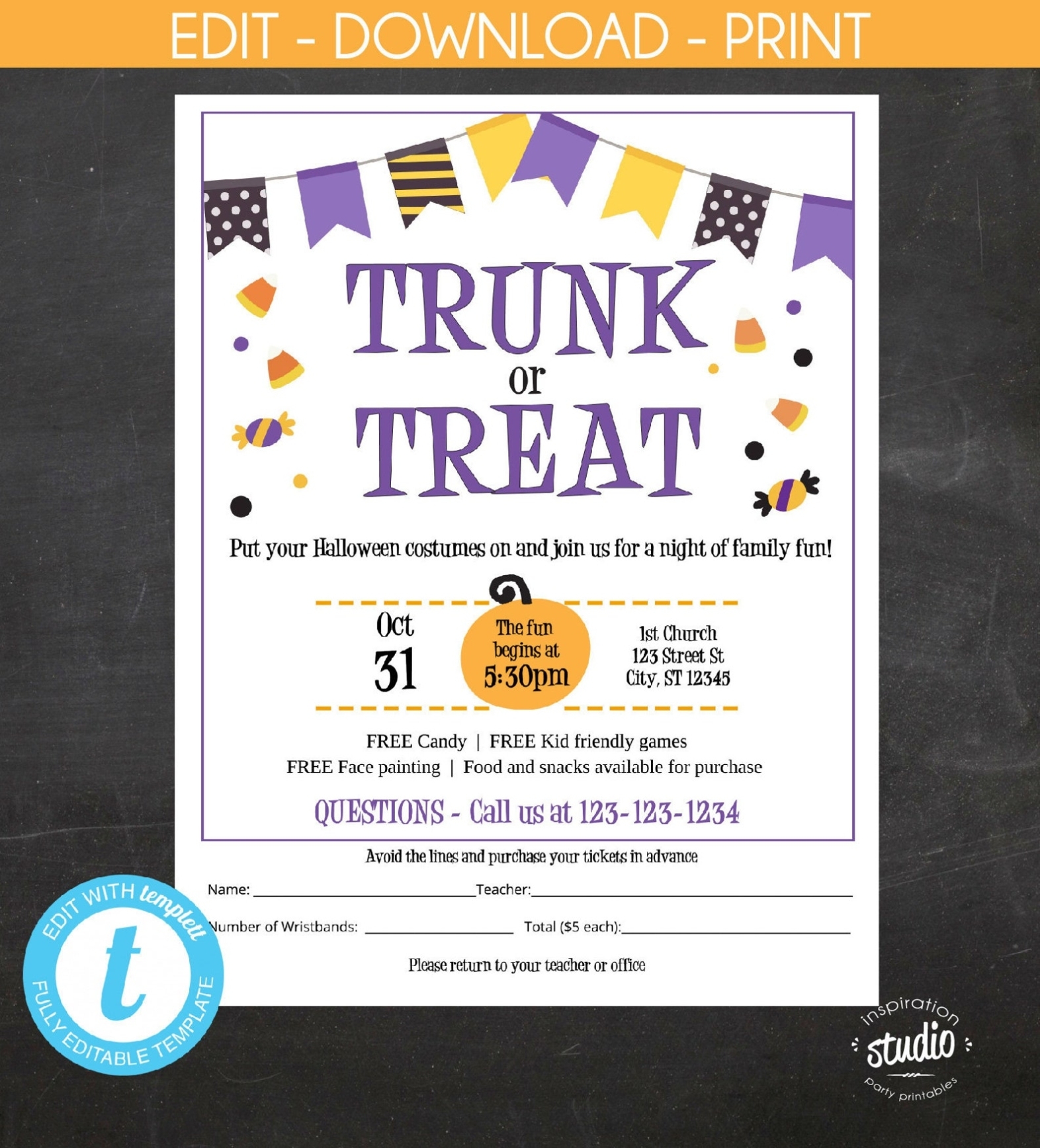 Trunk Or Treat Halloween Event Flyer With Form Template | Etsy Regarding Trunk Or Treat Flyer Template