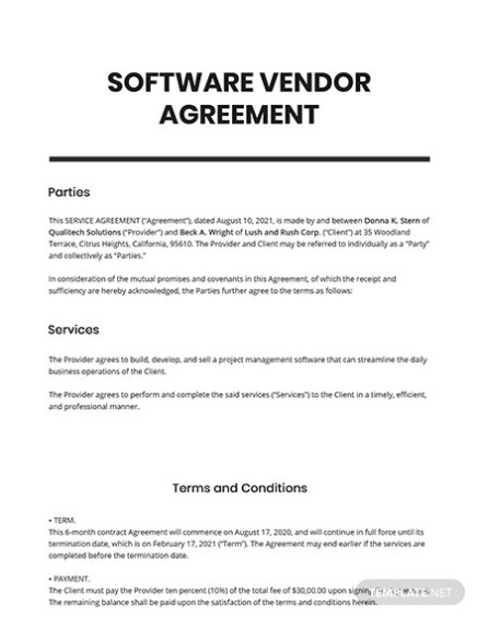 Vendor Agreement Template – Google Docs, Word, Apple Pages | Template With Supplier Quality Agreement Template