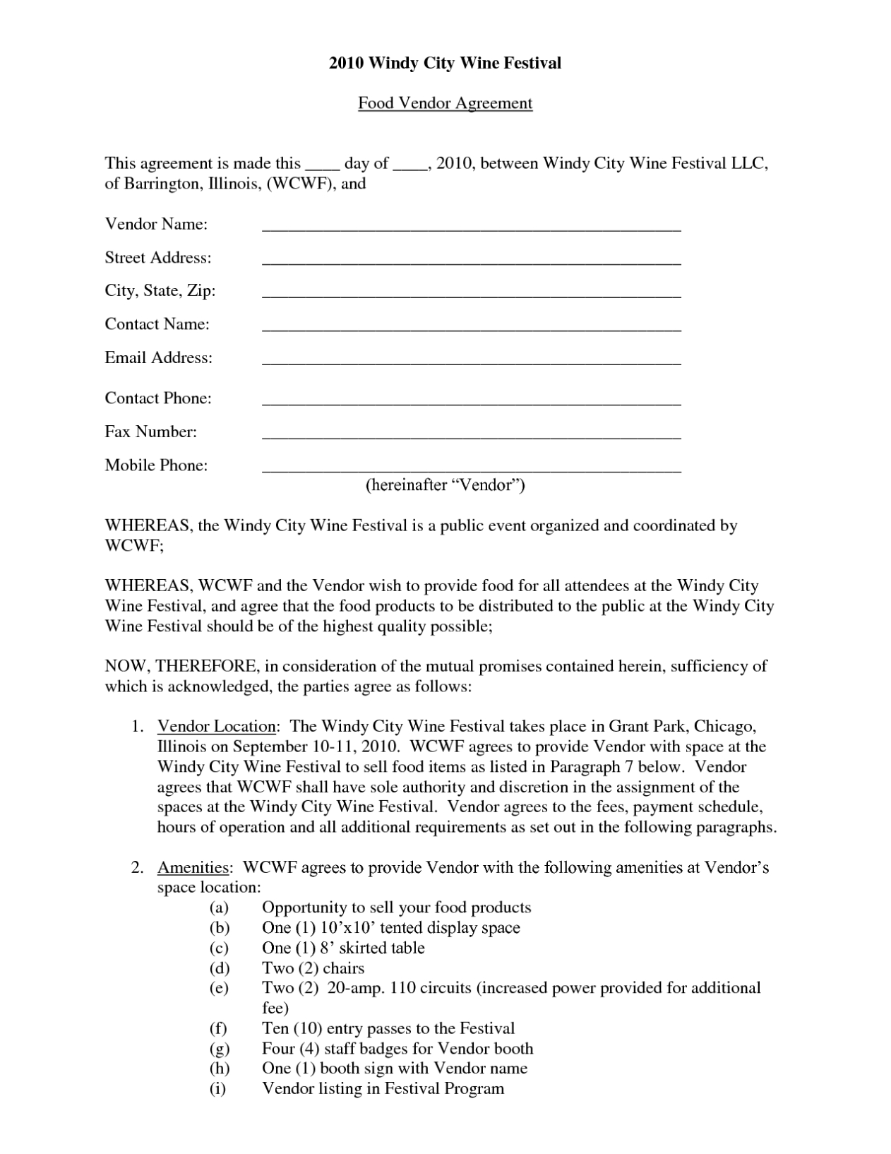 Vendor Contract – Free Printable Documents Intended For Preferred Vendor Agreement Template