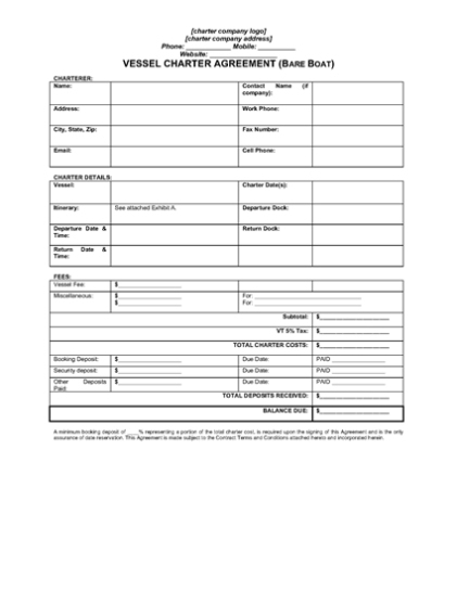 Vermont Bareboat Vessel Charter Agreement | Legal Forms And Business Regarding Yacht Charter Agreement Template