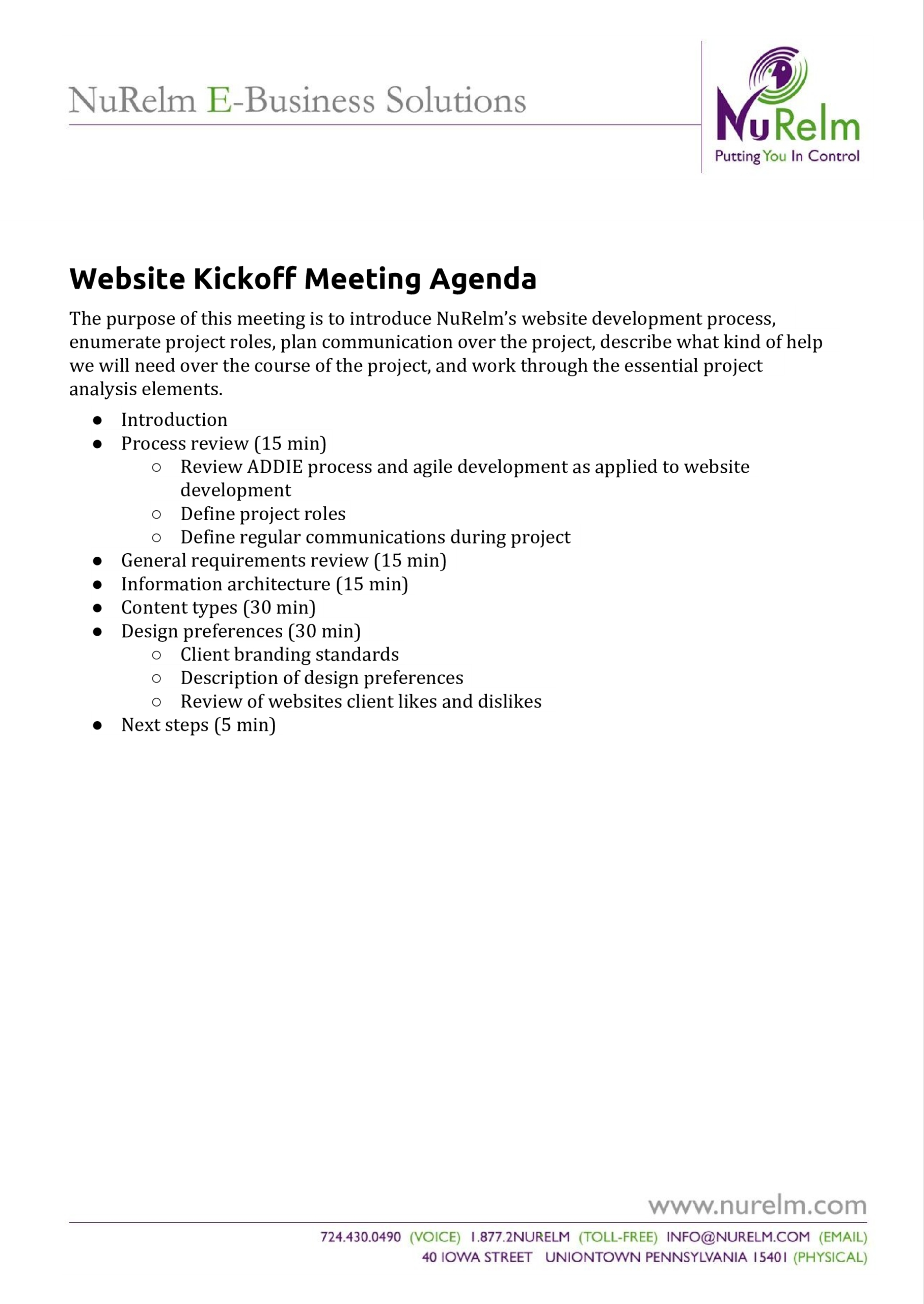 Website Kickoff Meeting Agenda | Templates At Allbusinesstemplates inside Kick Off Meeting Template