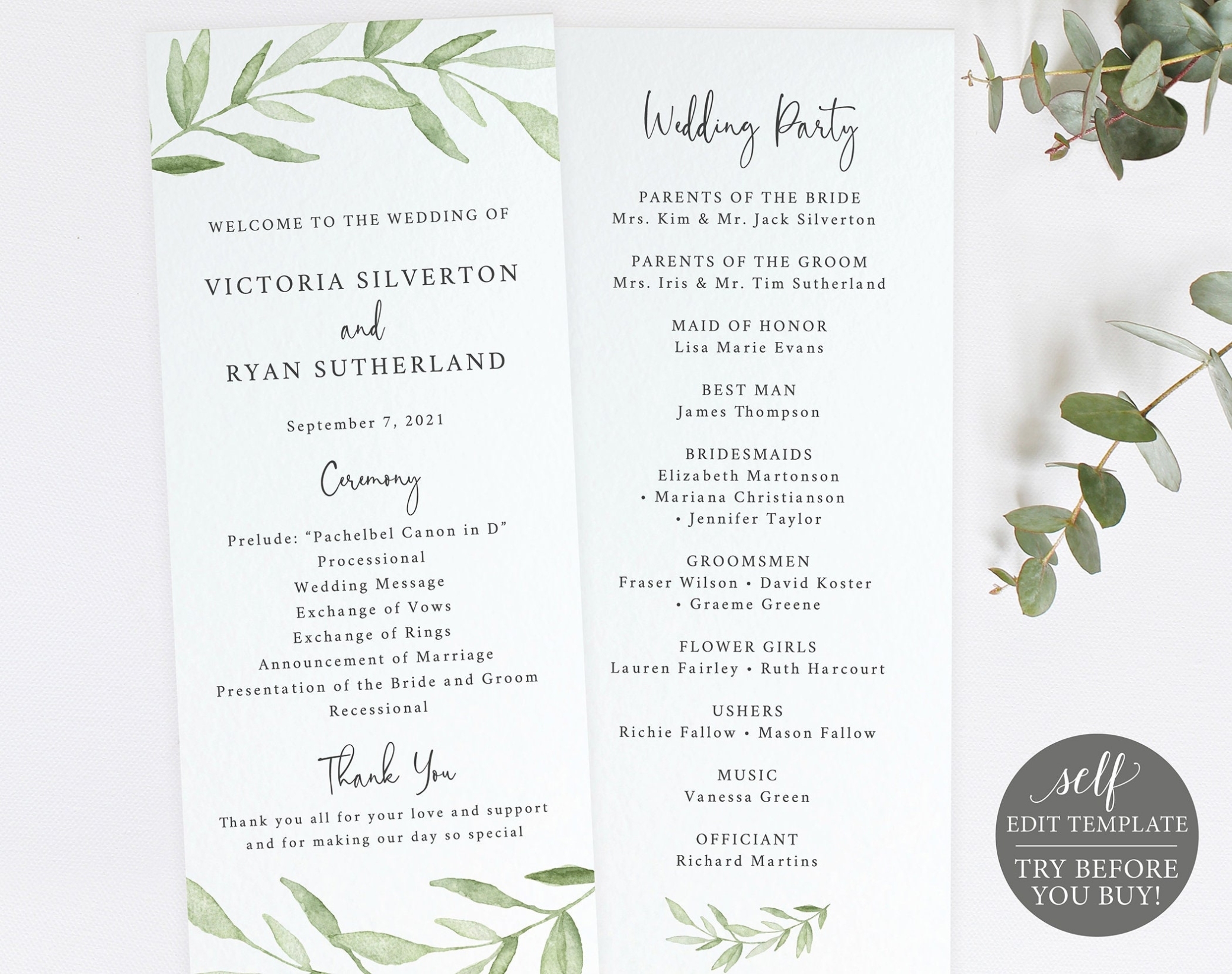 Wedding Program Template, Try Before You Buy, Editable Instant Download Within Wedding Agenda Templates