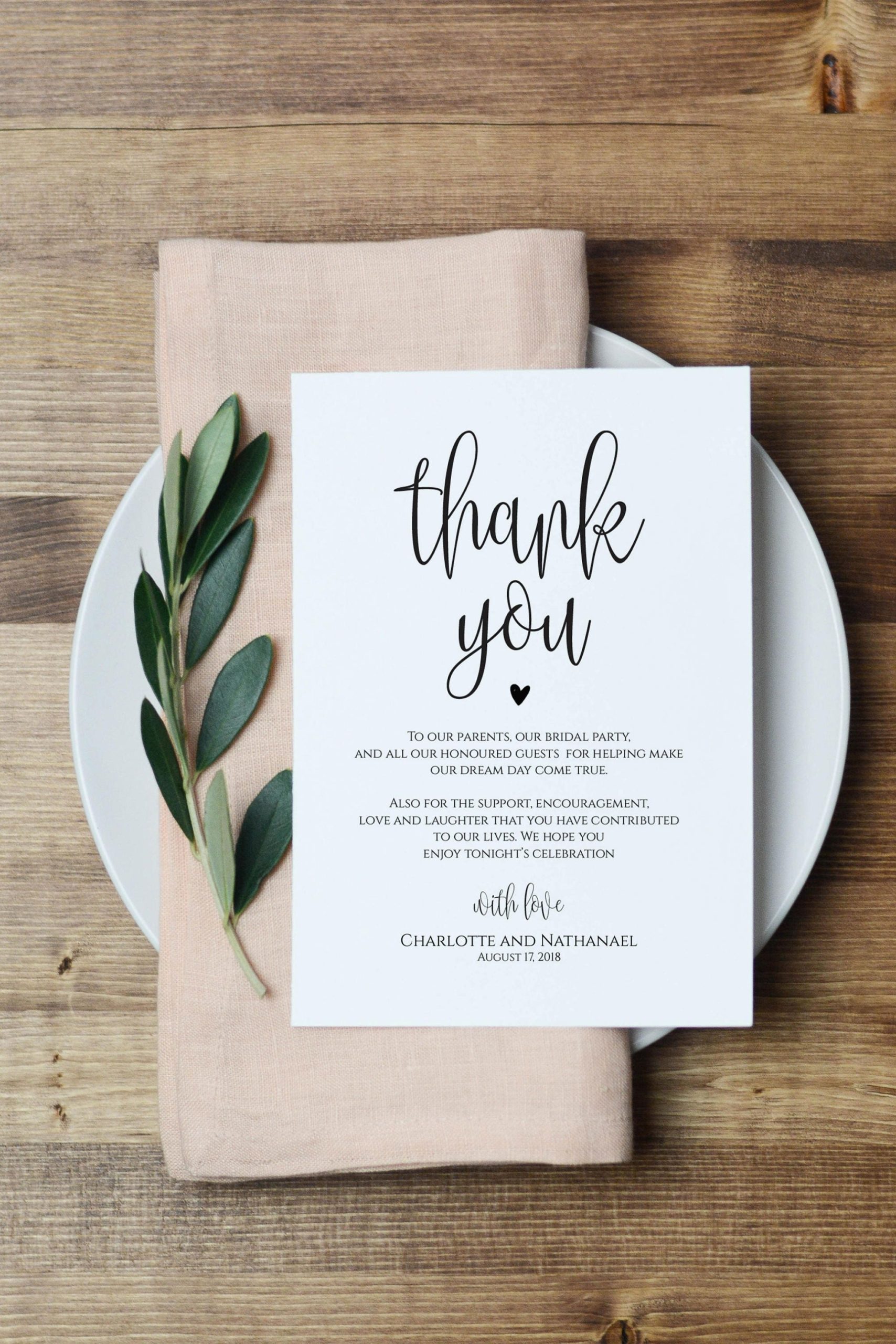 Wedding Thank You Note Printable Thank You Card Template - Etsy In Thank You Notes For Wedding Gifts Templates