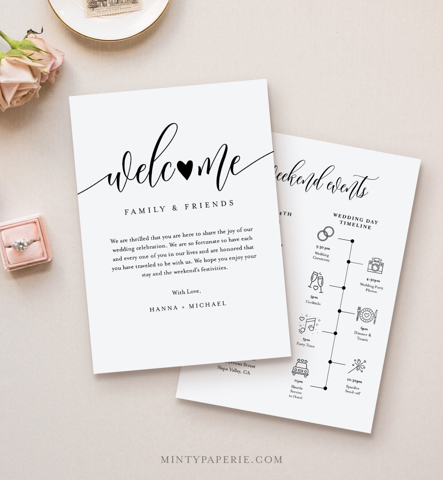 Wedding Timeline & Welcome Letter Template, Minimalist Wedding Welcome In Wedding Welcome Letter Template