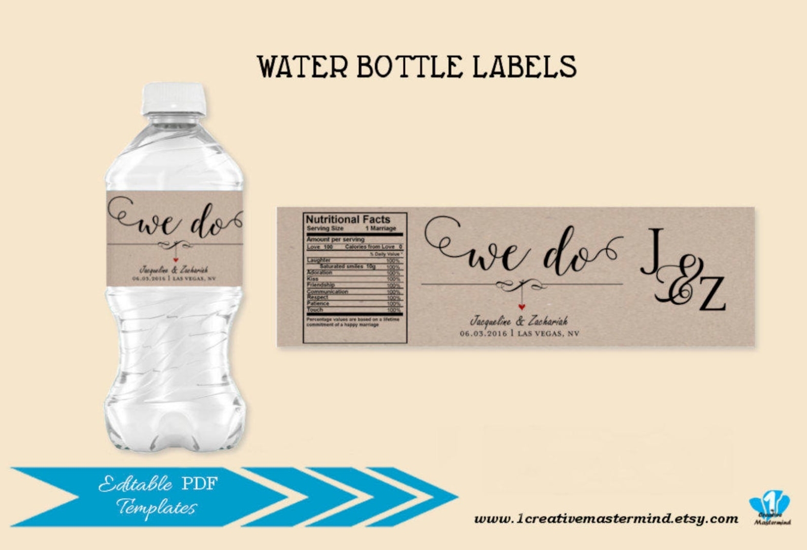 Wedding Water Bottle Label Template Diy We Do Editable Pdf | Etsy Inside Diy Water Bottle Label Template