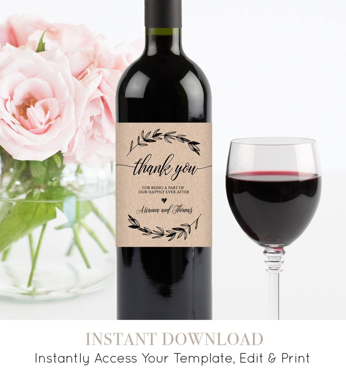 Wedding Wine Bottle Label, Printable Wine Label Template, 100% Editable Regarding Wine Bottle Label Design Template