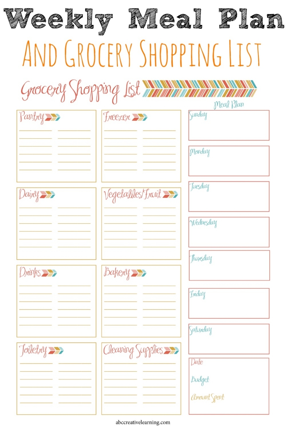 Weekly Meal Planner And Grocery Shopping List Intended For Menu Planner With Grocery List Template