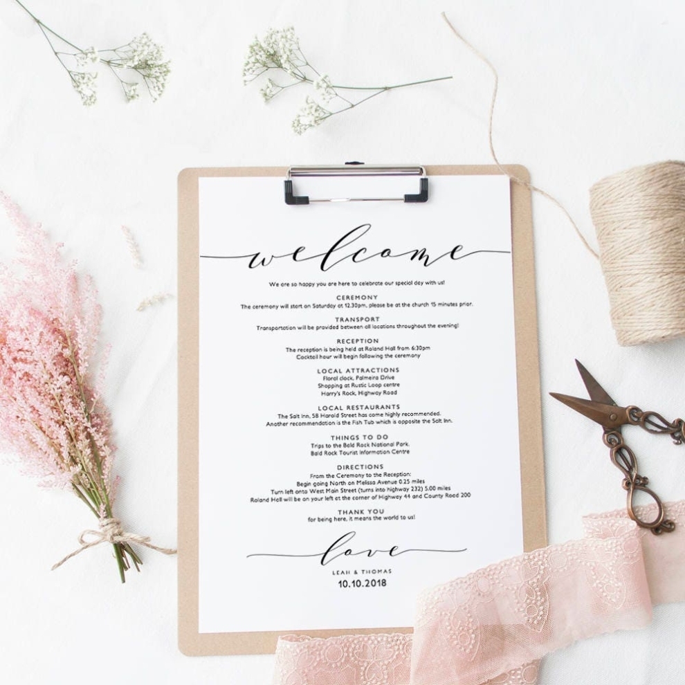 Welcome Itinerary Wedding Guest Welcome Letter Template, Printable For Wedding Welcome Note Template